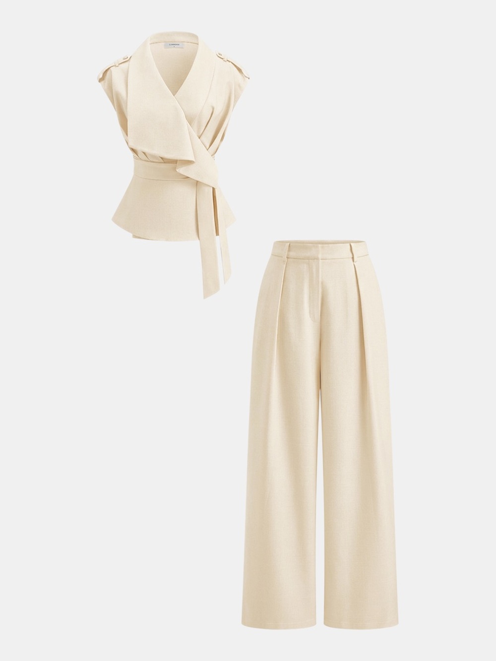 Commense Wrap Front Fitted Top & Pleated Pants Set NWT